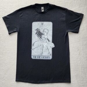 The Messenger Tarot Card Shirt Mens Medium Black Graphic Tee Mouse Riding Pigeon
